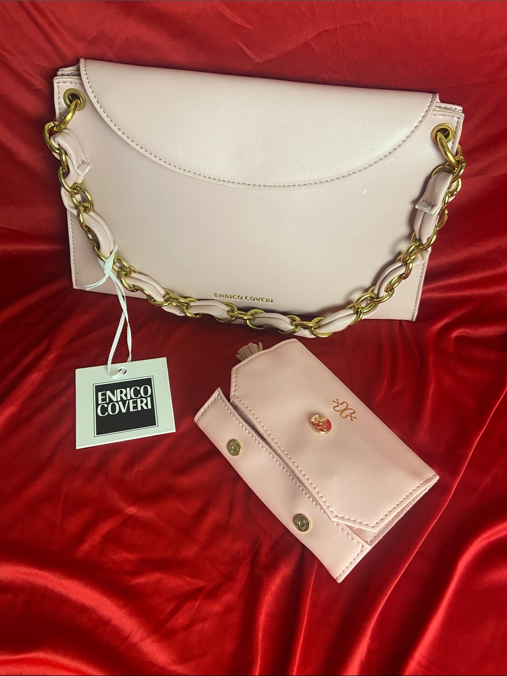 Pink Chain-Handle Enrico Coveri Shoulder Bag with Matching Wallet